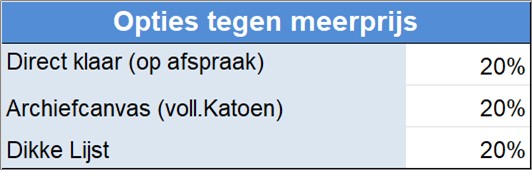 Opties tegen meerprijs
