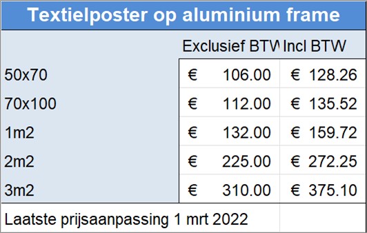 Textielposter op aluminium frame
