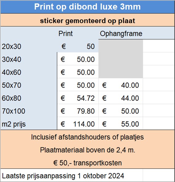 Print op dibond luxe 3mm
