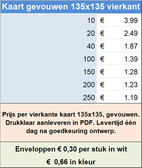 Kaart gevouwen 135x135 vierkant
