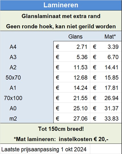 prijslijst