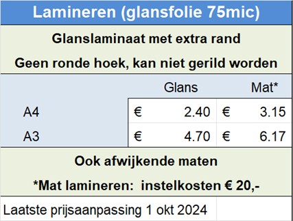 Lamineren (glansfolie 75mic)
