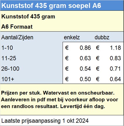 Kunststof 435 gram soepel A6
