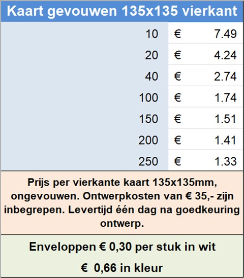 Kaart gevouwen 135x135 vierkant
